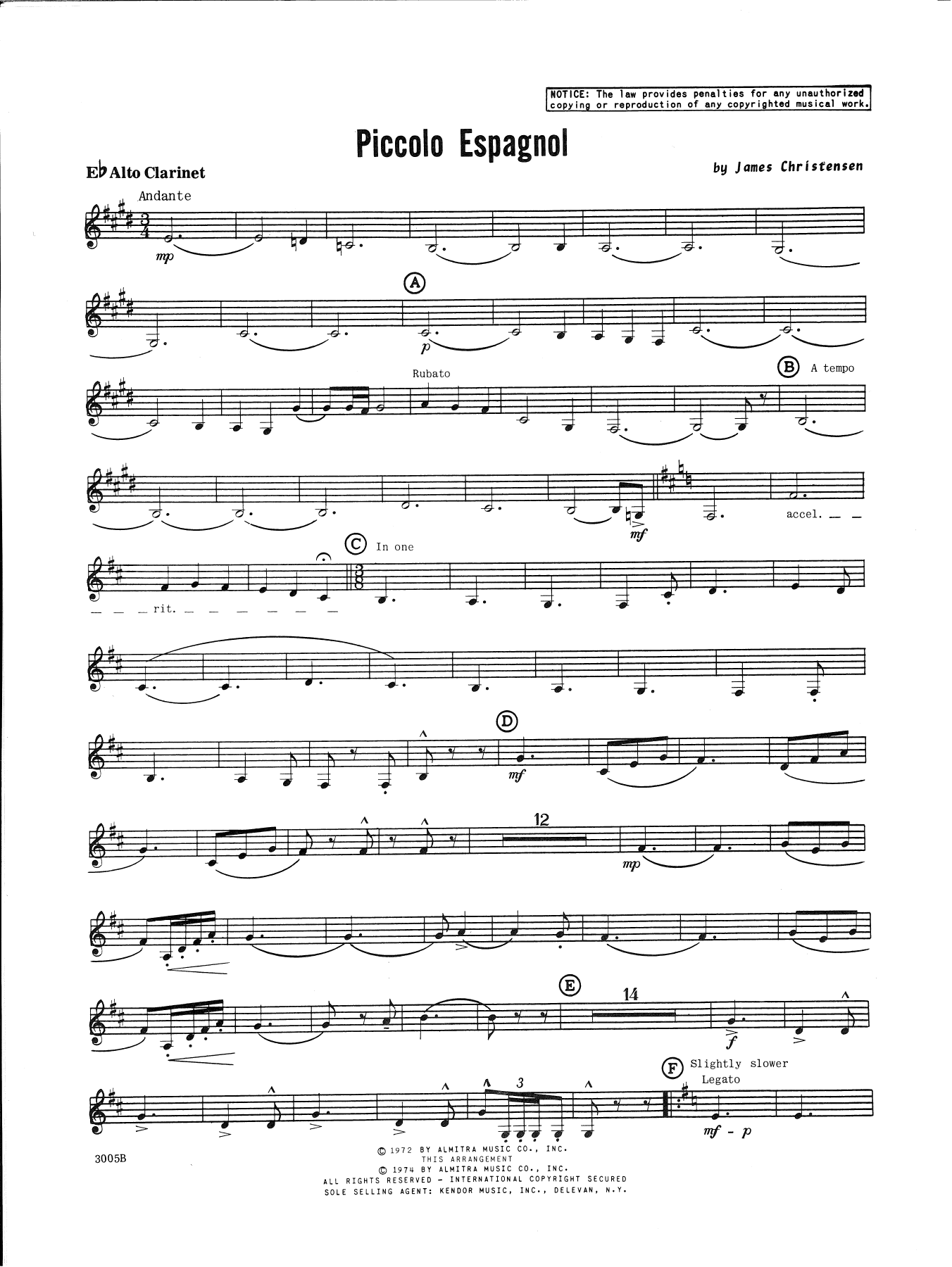 Piccolo Espagnol - Eb Alto Clarinet (Concert Band) von James Christensen