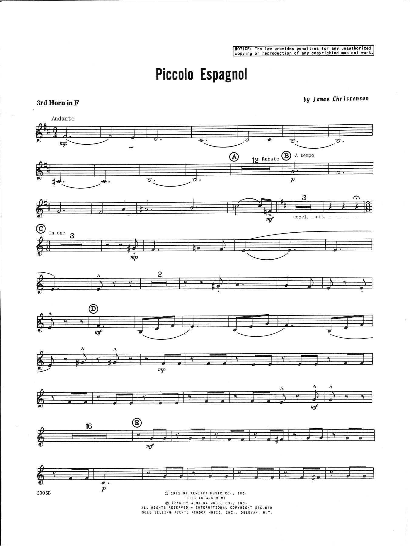 Piccolo Espagnol - 3rd Horn in F (Concert Band) von James Christensen