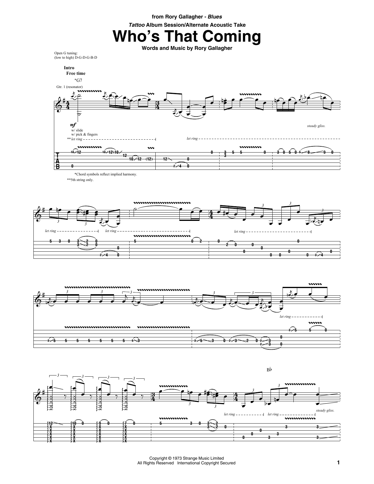Who's That Coming (Guitar Tab) von Rory Gallagher
