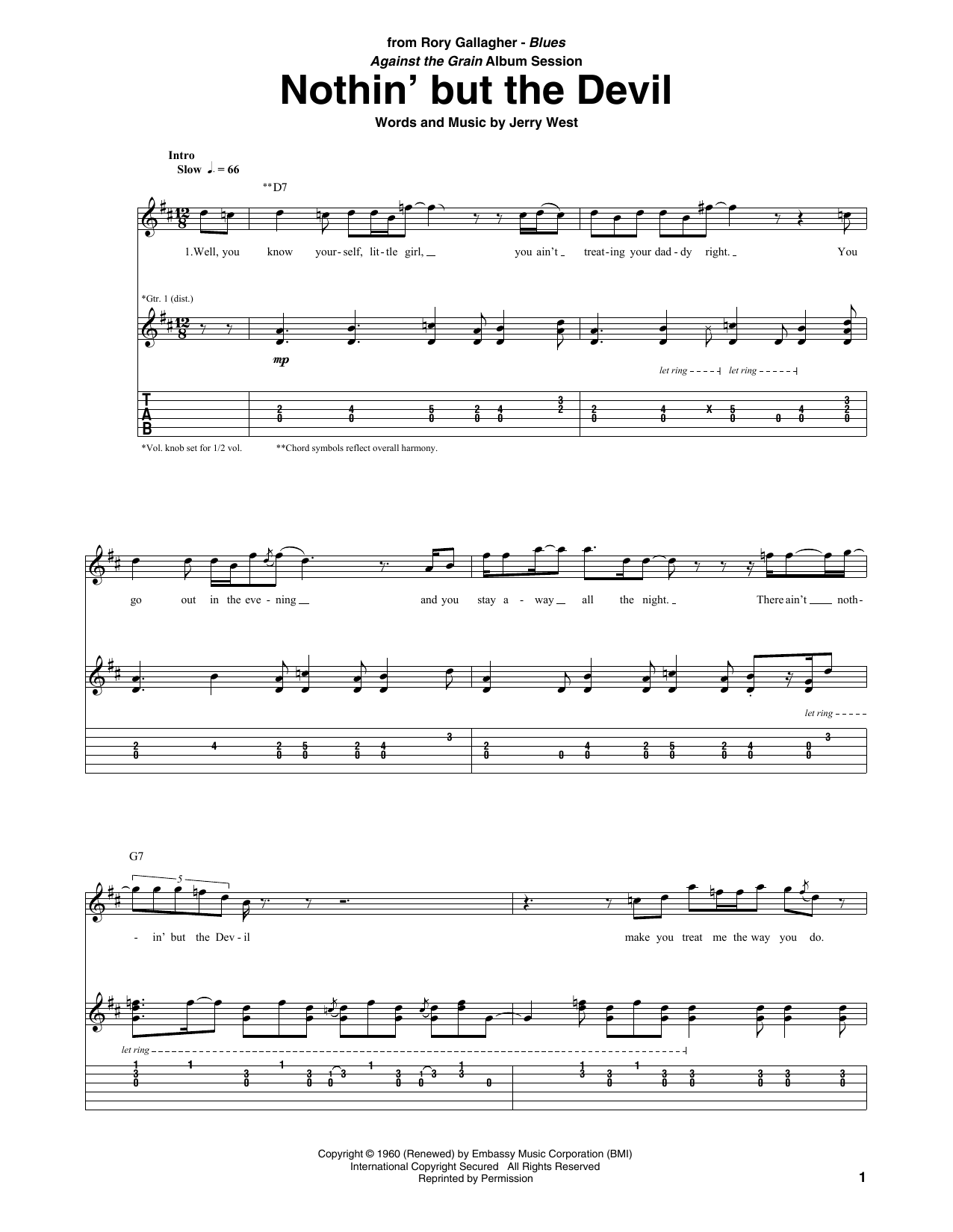 Nothin' But The Devil (Guitar Tab) von Rory Gallagher
