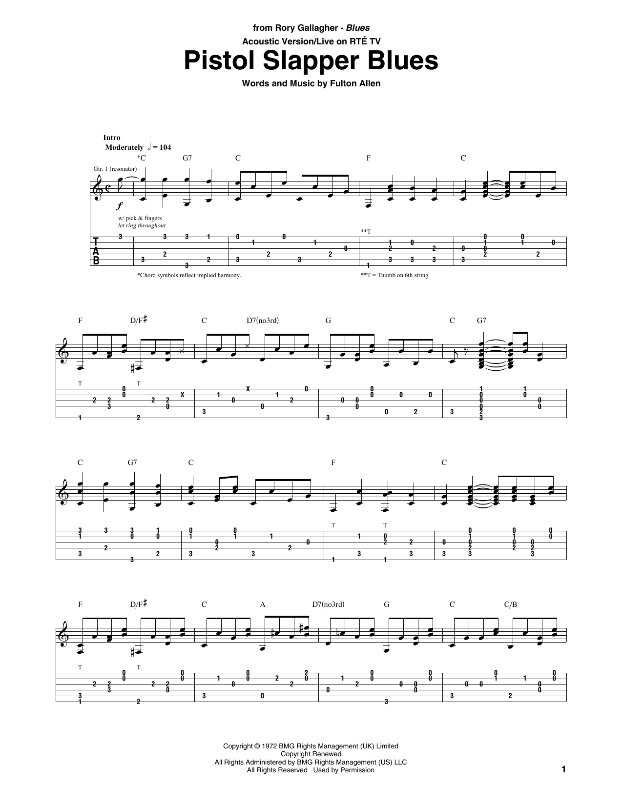 Pistol Slapper Blues (Guitar Tab) von Rory Gallagher