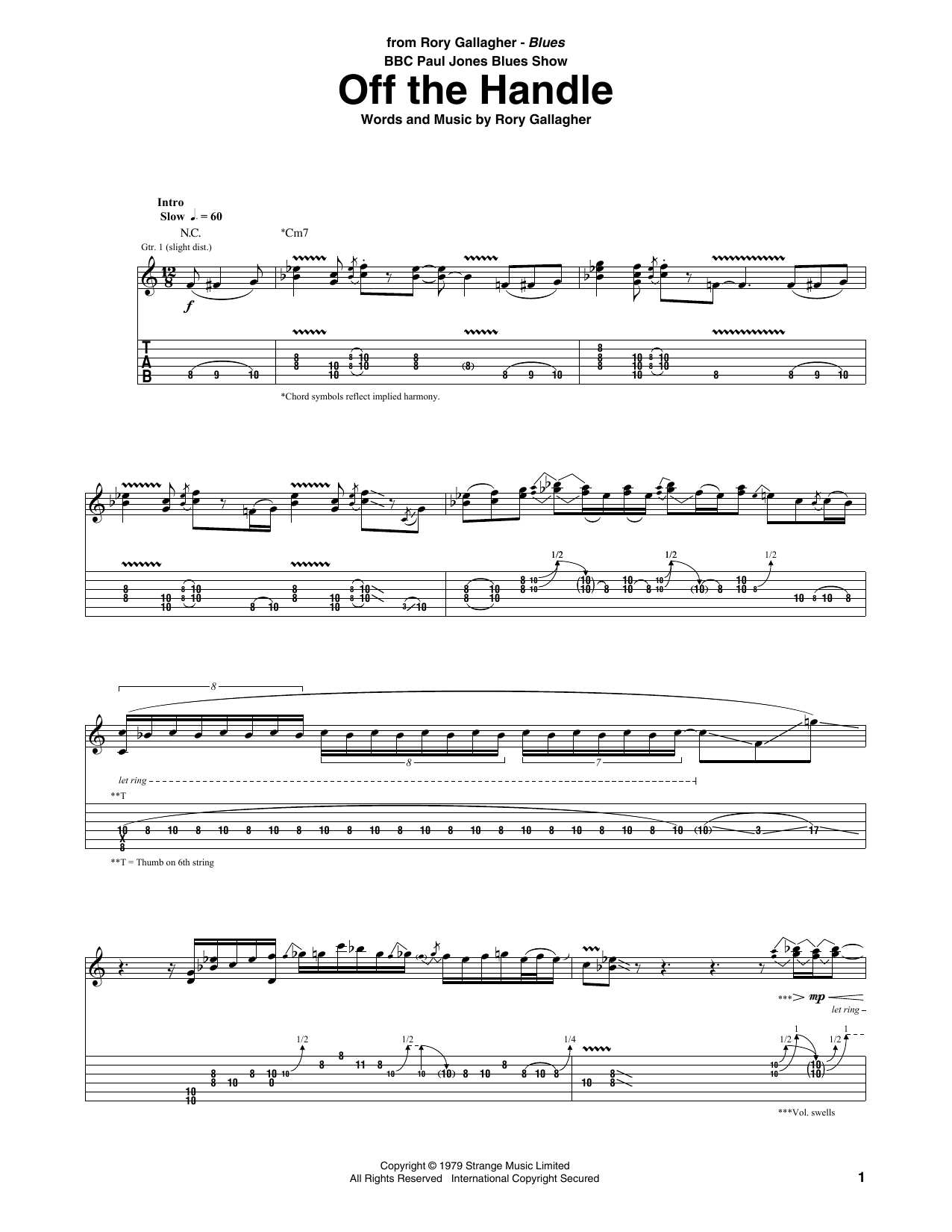 Off The Handle (Guitar Tab) von Rory Gallagher