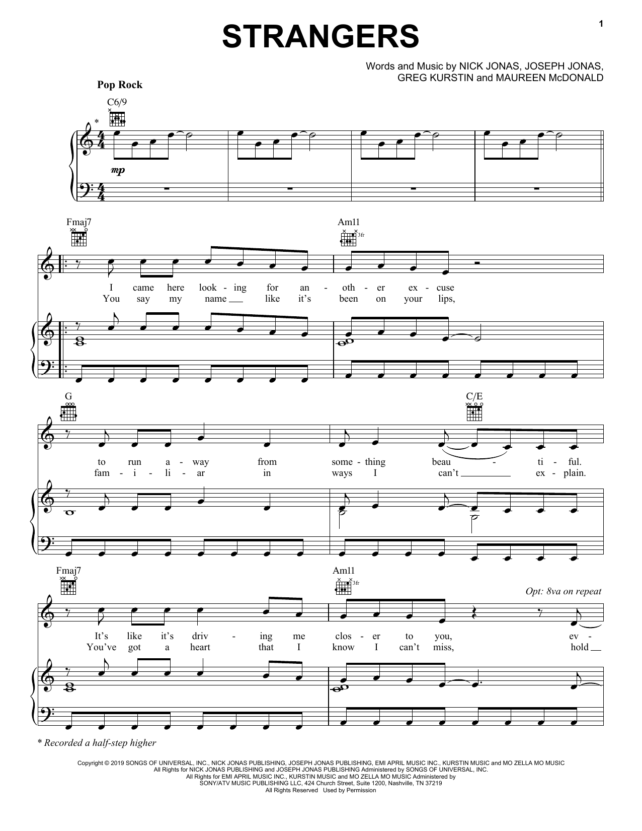 Strangers (Piano, Vocal & Guitar Chords (Right-Hand Melody)) von Jonas Brothers