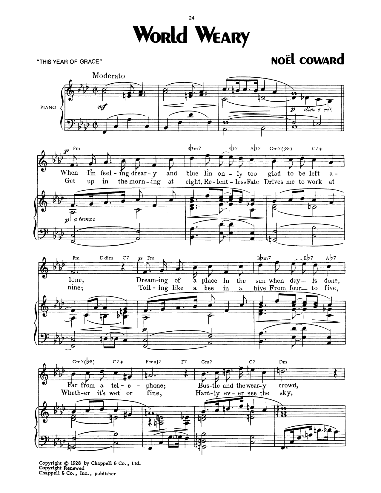 World Weary (Piano, Vocal & Guitar Chords (Right-Hand Melody)) von Noel Coward