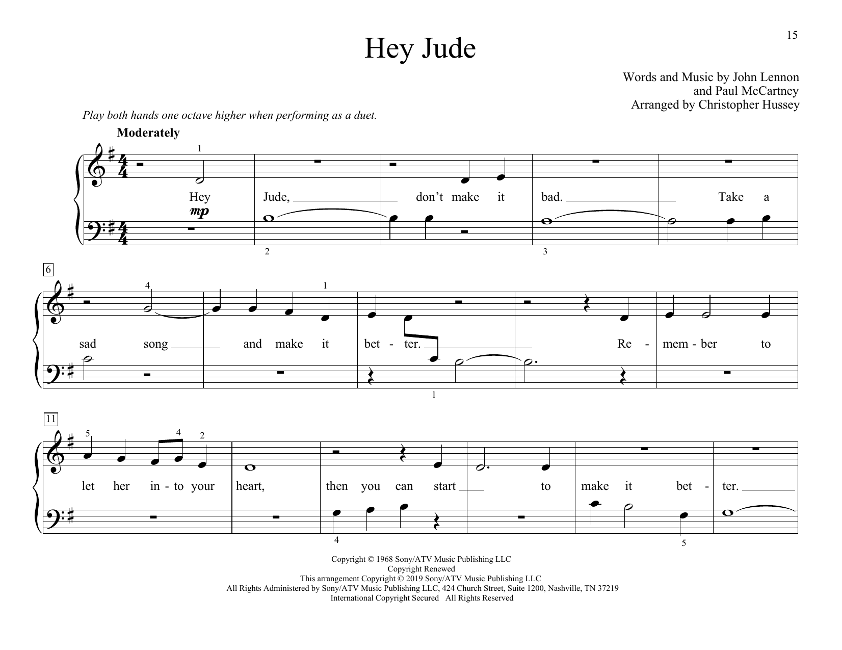 Hey Jude (arr. Christopher Hussey) (Piano Duet) von The Beatles