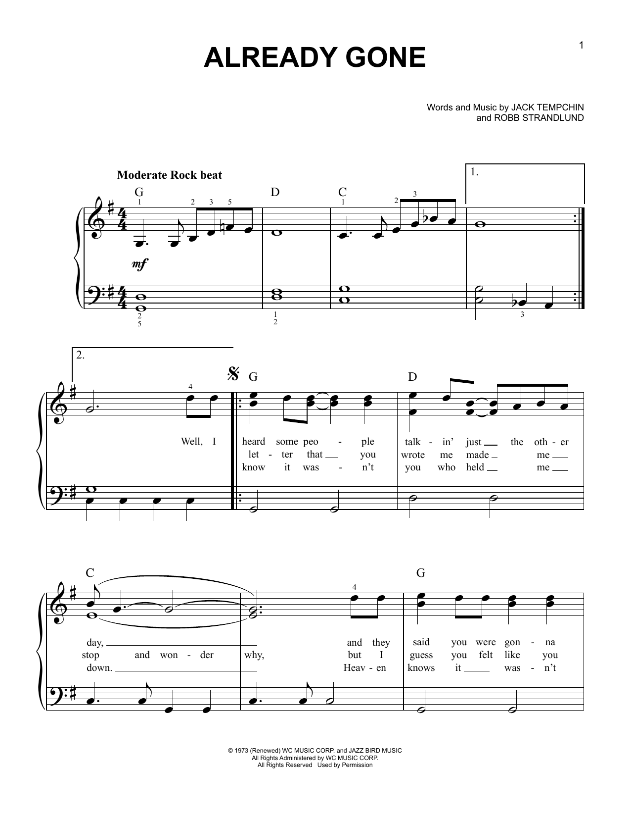 Already Gone (Easy Piano) von Eagles