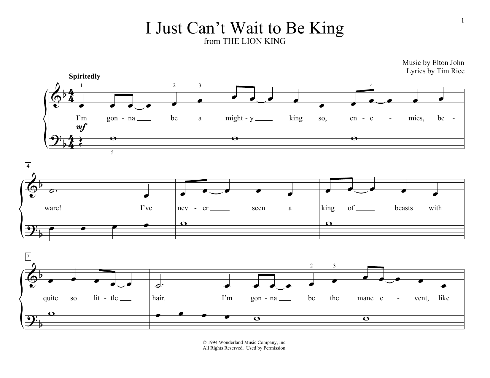 I Just Can't Wait To Be King (from The Lion King) (arr. Christopher Hussey) (Educational Piano) von Elton John
