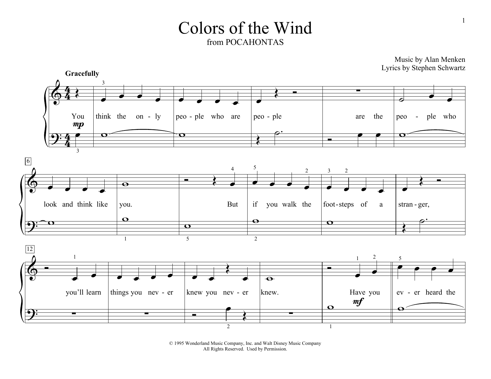 Colors Of The Wind (from Pocahontas) (arr. Christopher Hussey) (Educational Piano) von Alan Menken & Stephen Schwartz