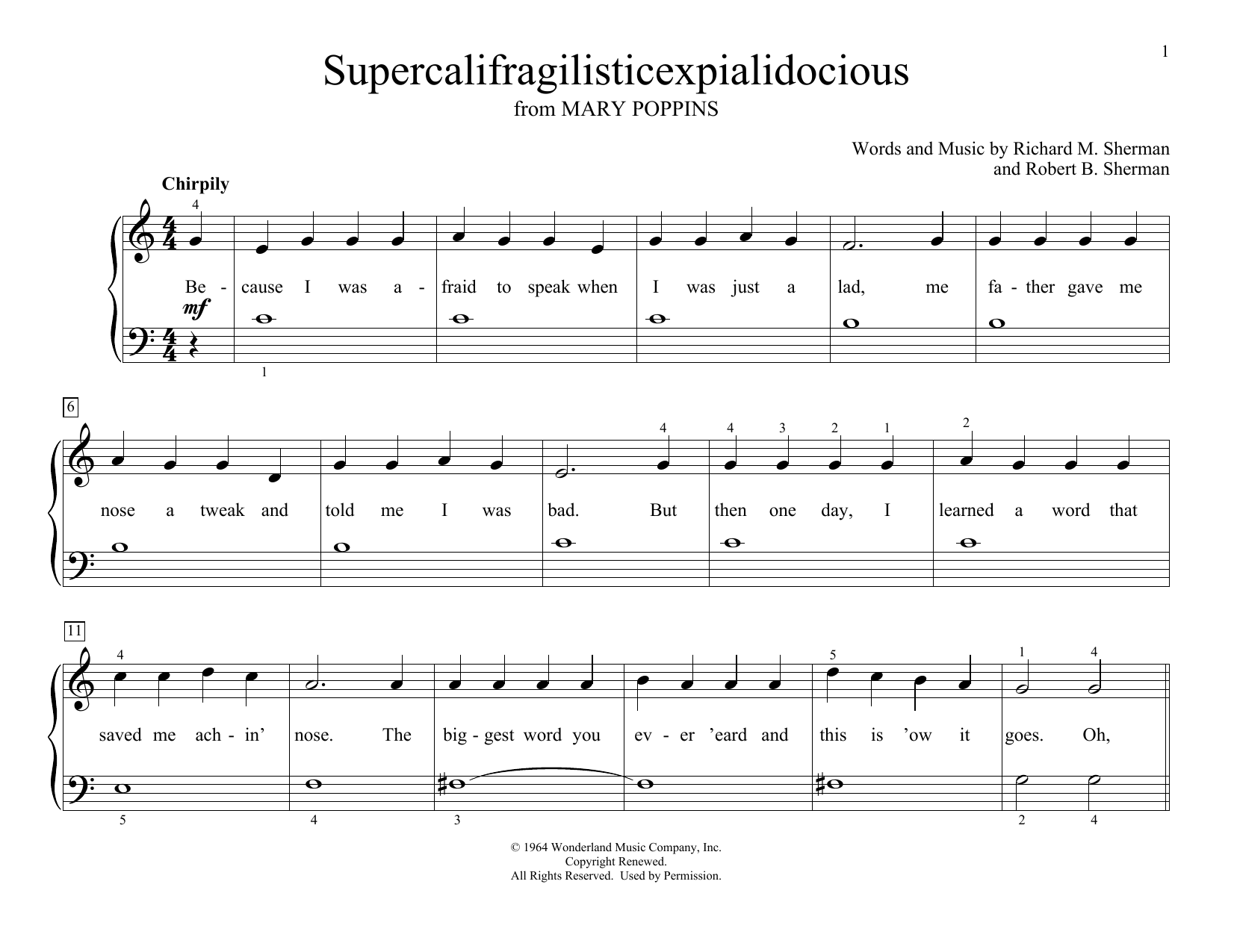 Supercalifragilisticexpialidocious (from Mary Poppins) (arr. Christopher Hussey) (Educational Piano) von Julie Andrews