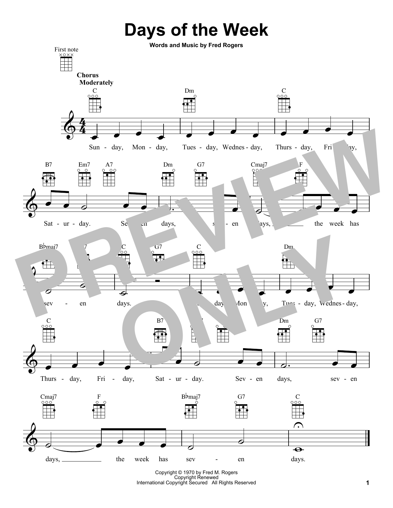 Days Of The Week (from Mister Rogers' Neighborhood) (Ukulele) von Fred Rogers