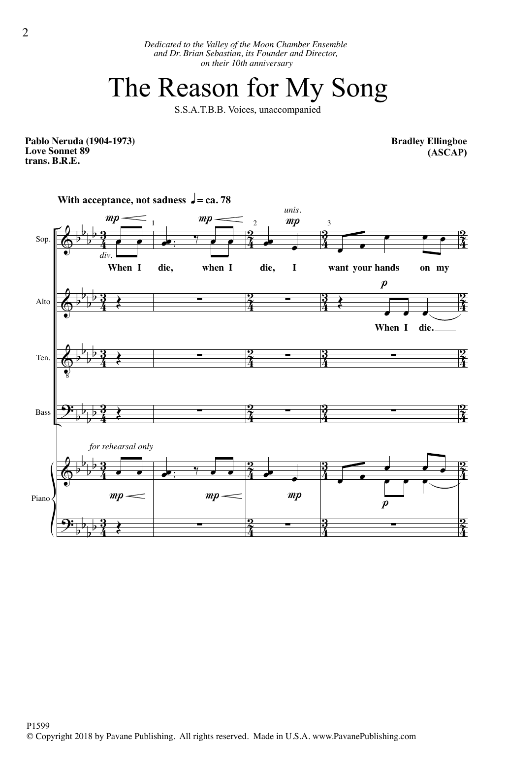 The Reason For My Song (SATB Choir) von Bradley Ellingboe