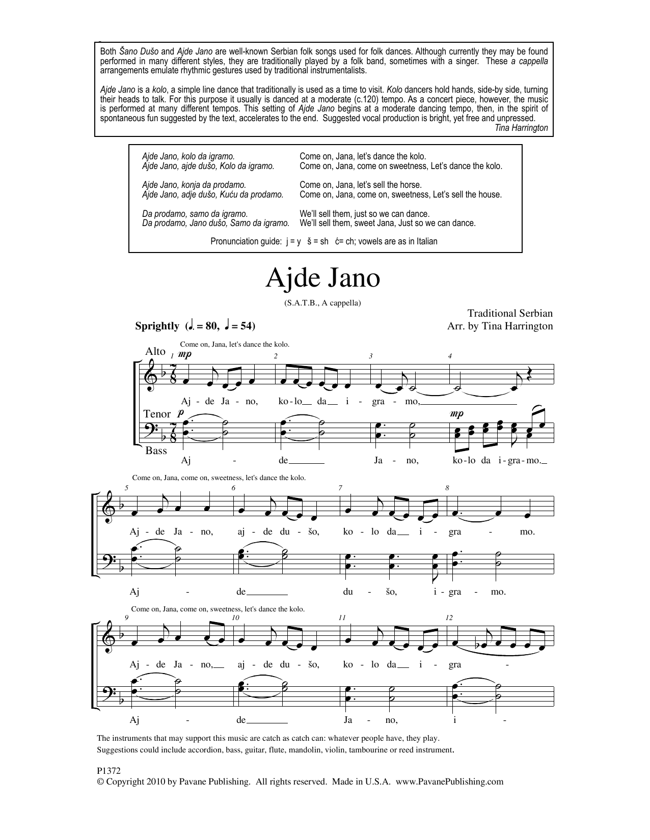 Ajde Jano (SATB Choir) von Tina Harrington