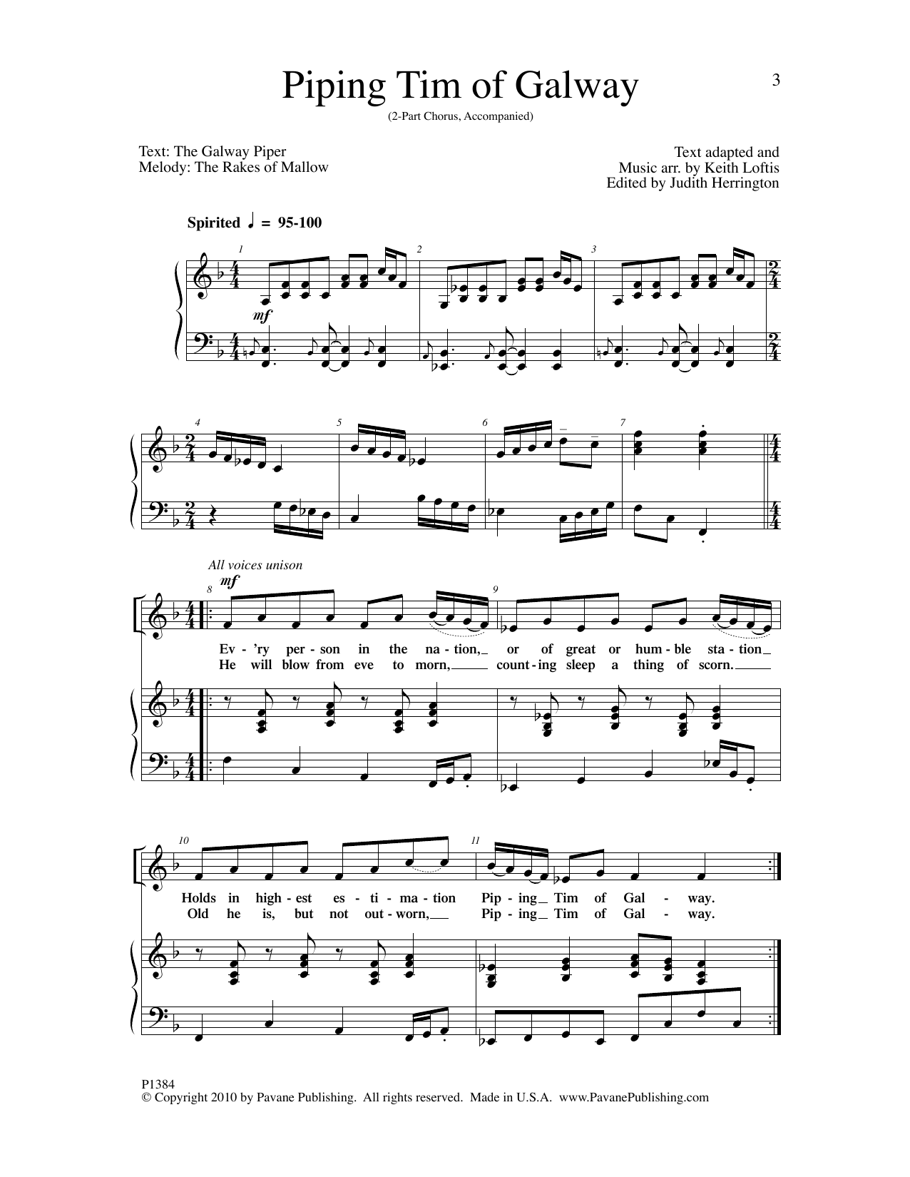 Piping Tim of Galway (2-Part Choir) von Keith Loftis