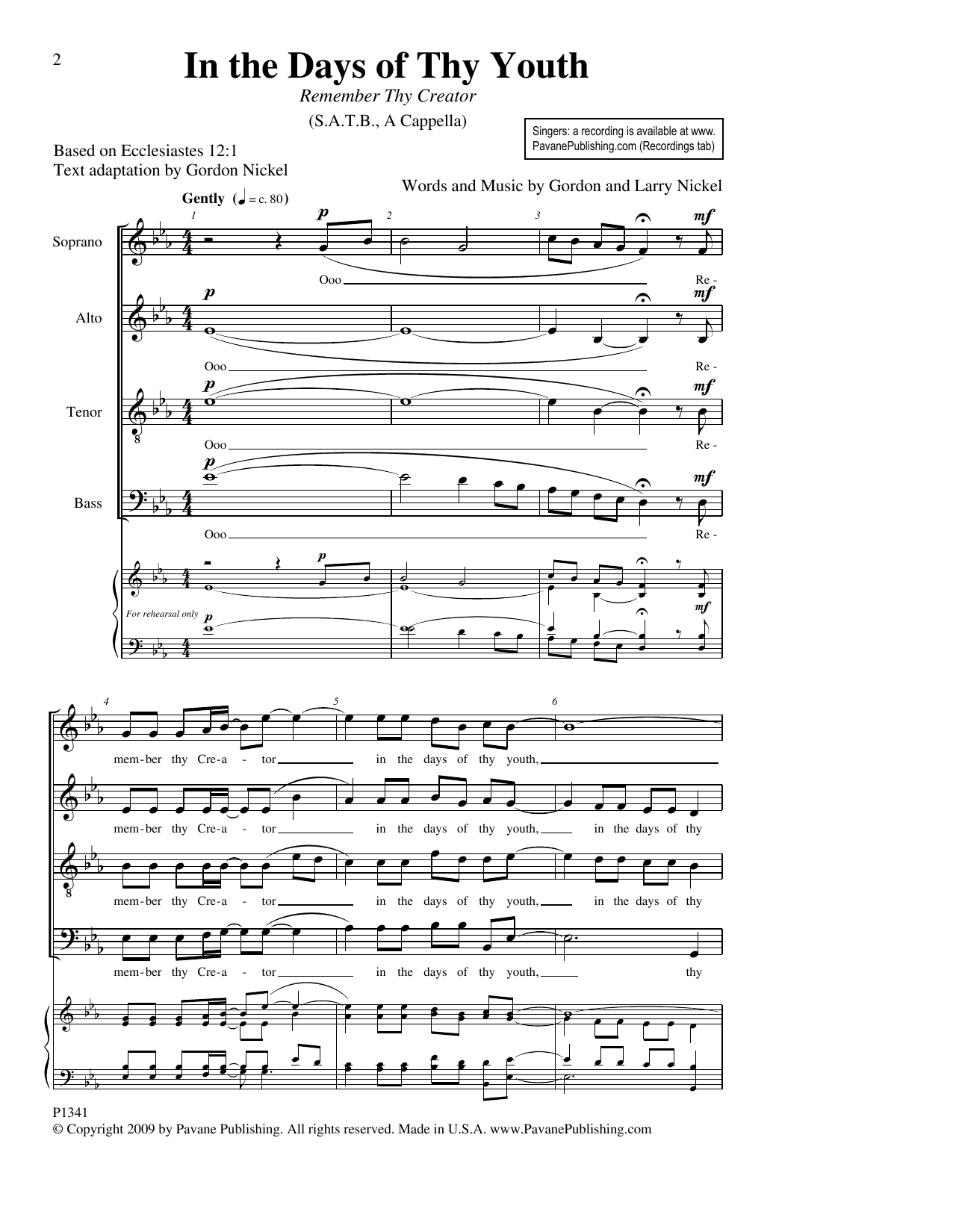 In The Days Of Thy Youth (Remember Thy Creator) (SATB Choir) von Gordon Nickel and Larry Nickel