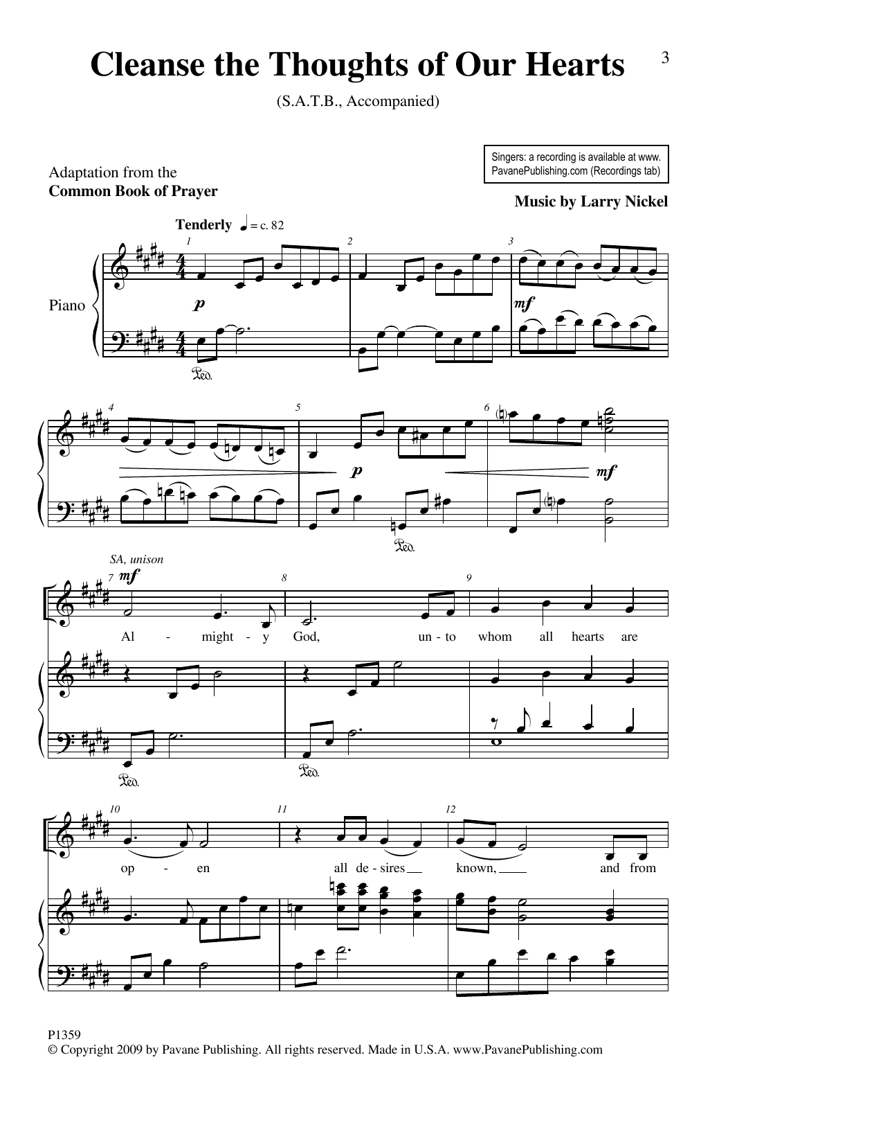 Cleanse The Thoughts Of Our Hearts (SATB Choir) von Larry Nickel