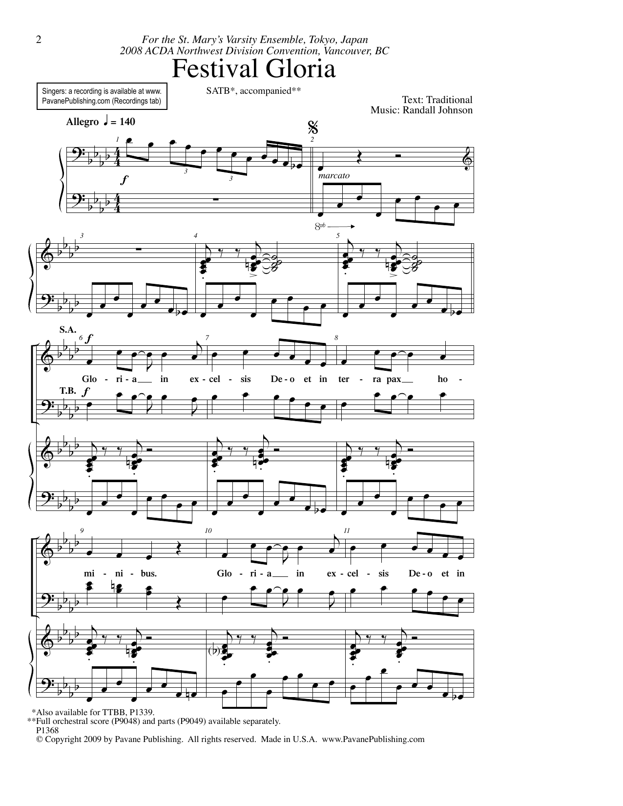 Festival Gloria (SATB Choir) von Randall Johnson