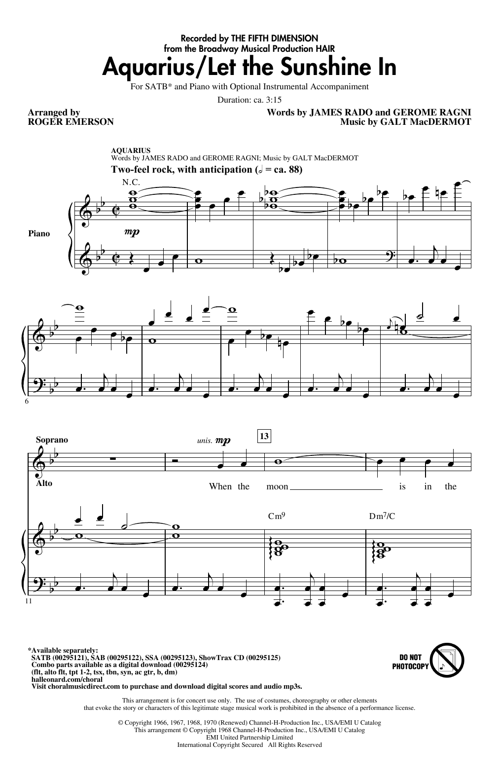 Aquarius / Let the Sunshine In (from the musical Hair) (arr. Roger Emerson) (SATB Choir) von The 5th Dimension