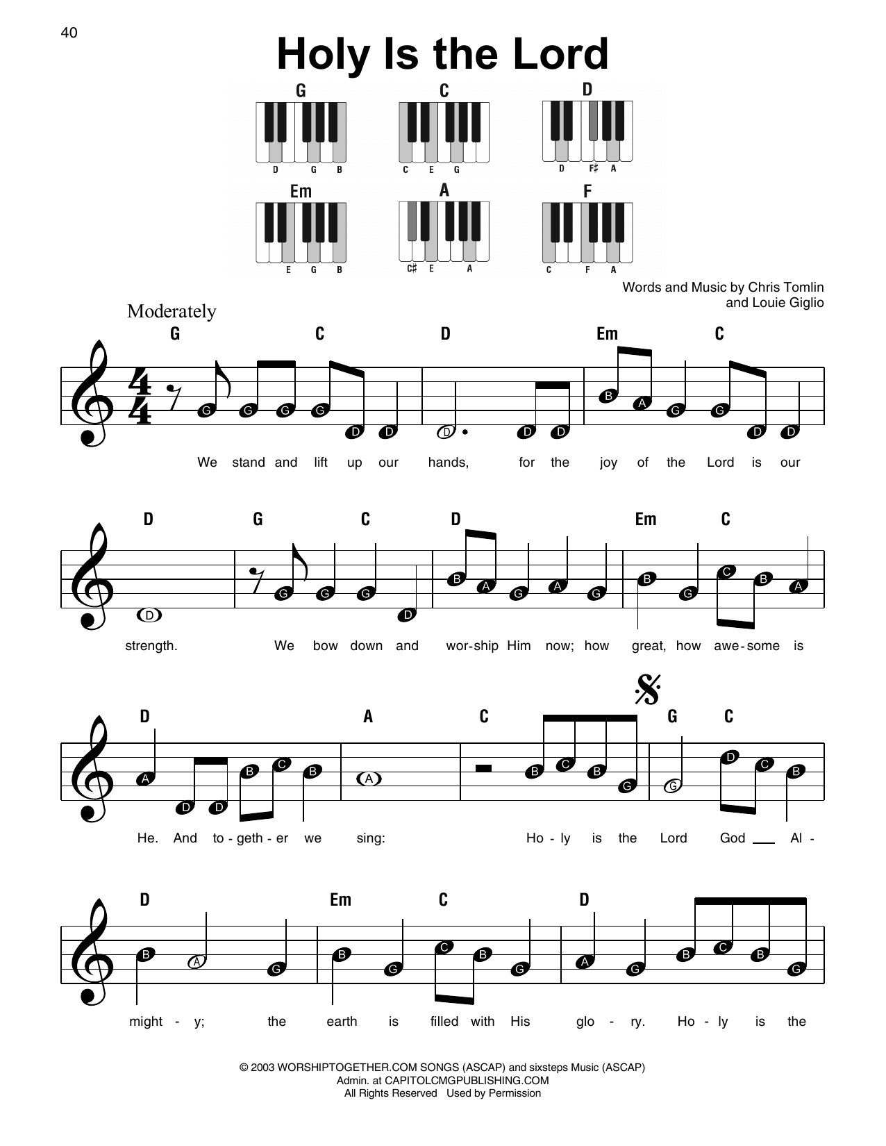 Holy Is The Lord (Super Easy Piano) von Chris Tomlin