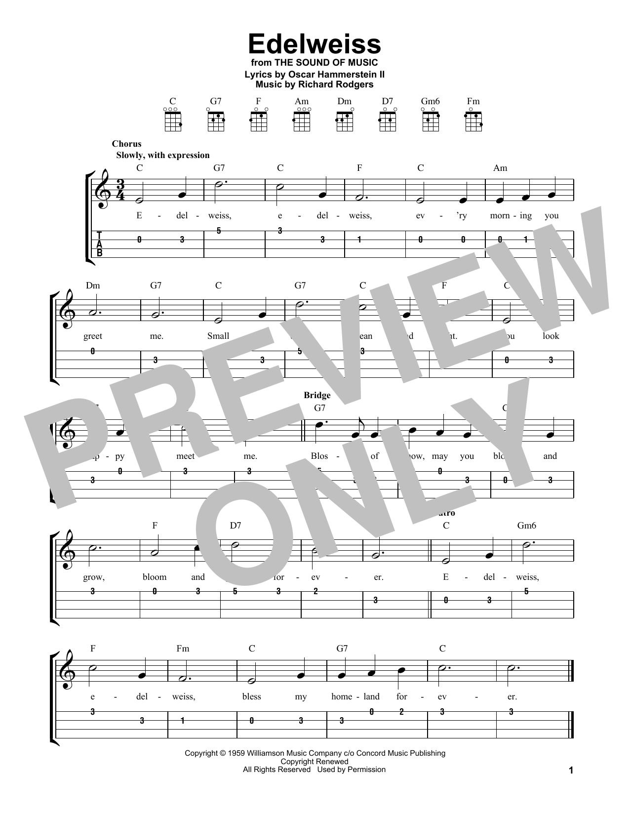 Edelweiss (from The Sound Of Music) (Easy Ukulele Tab) von Rodgers & Hammerstein