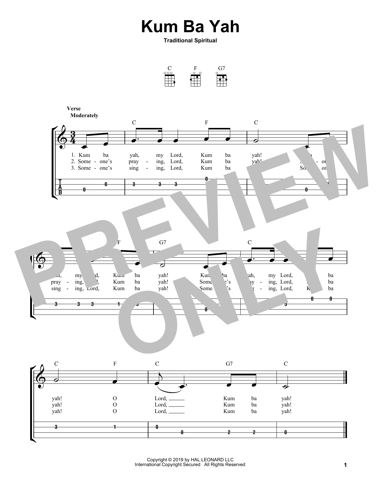 Kum Ba Yah (Easy Ukulele Tab) von Traditional Spiritual