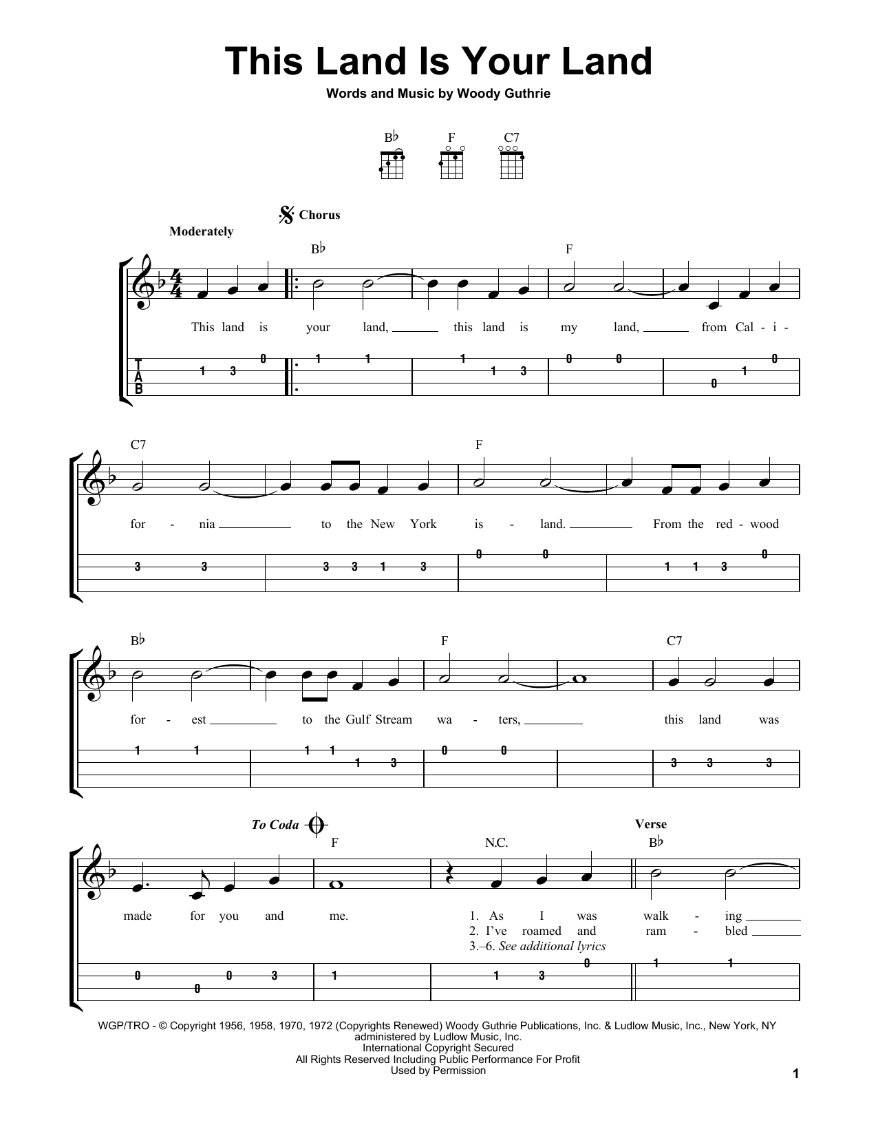 This Land Is Your Land (Easy Ukulele Tab) von Woody Guthrie