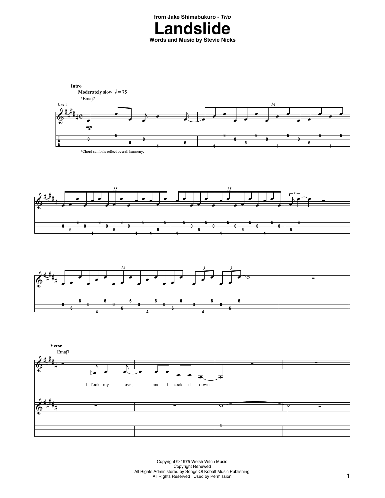 Landslide (arr. Jake Shimabukuro Trio) (Ukulele Tab) von Fleetwood Mac