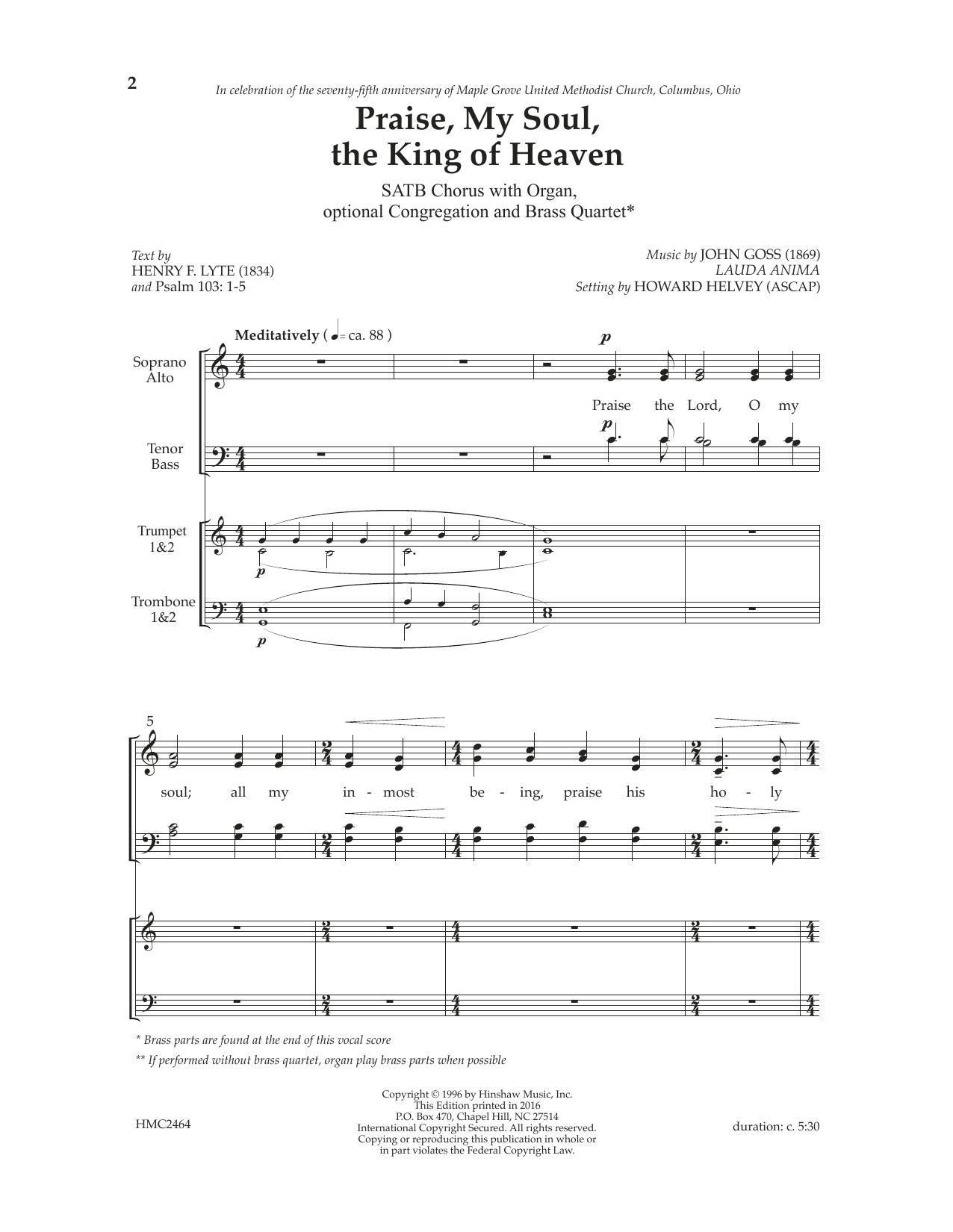 Praise, My Soul, The King of Heaven (arr. Howard Helvey) (SATB Choir) von Jon Goss
