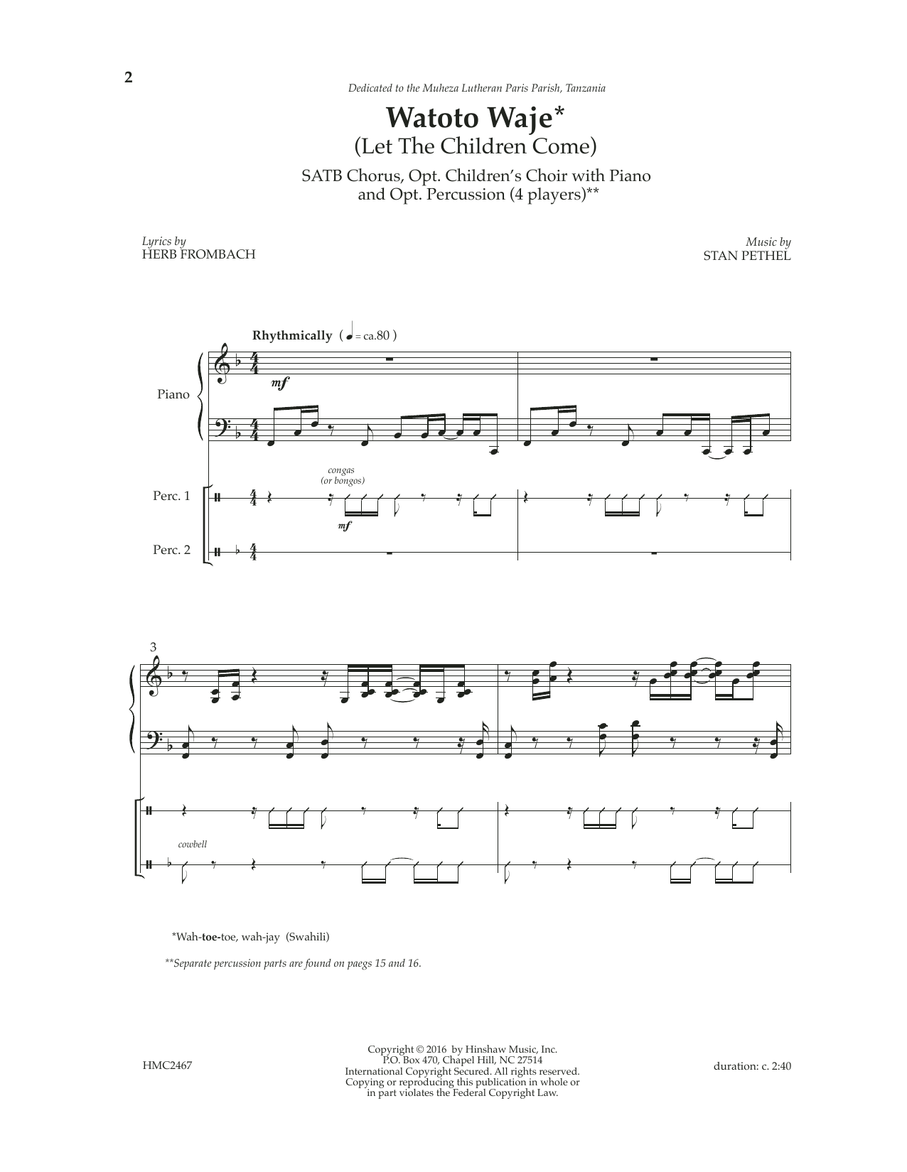 Watoto Waje (Let The Children Come) (SATB Choir) von Stan Pethel