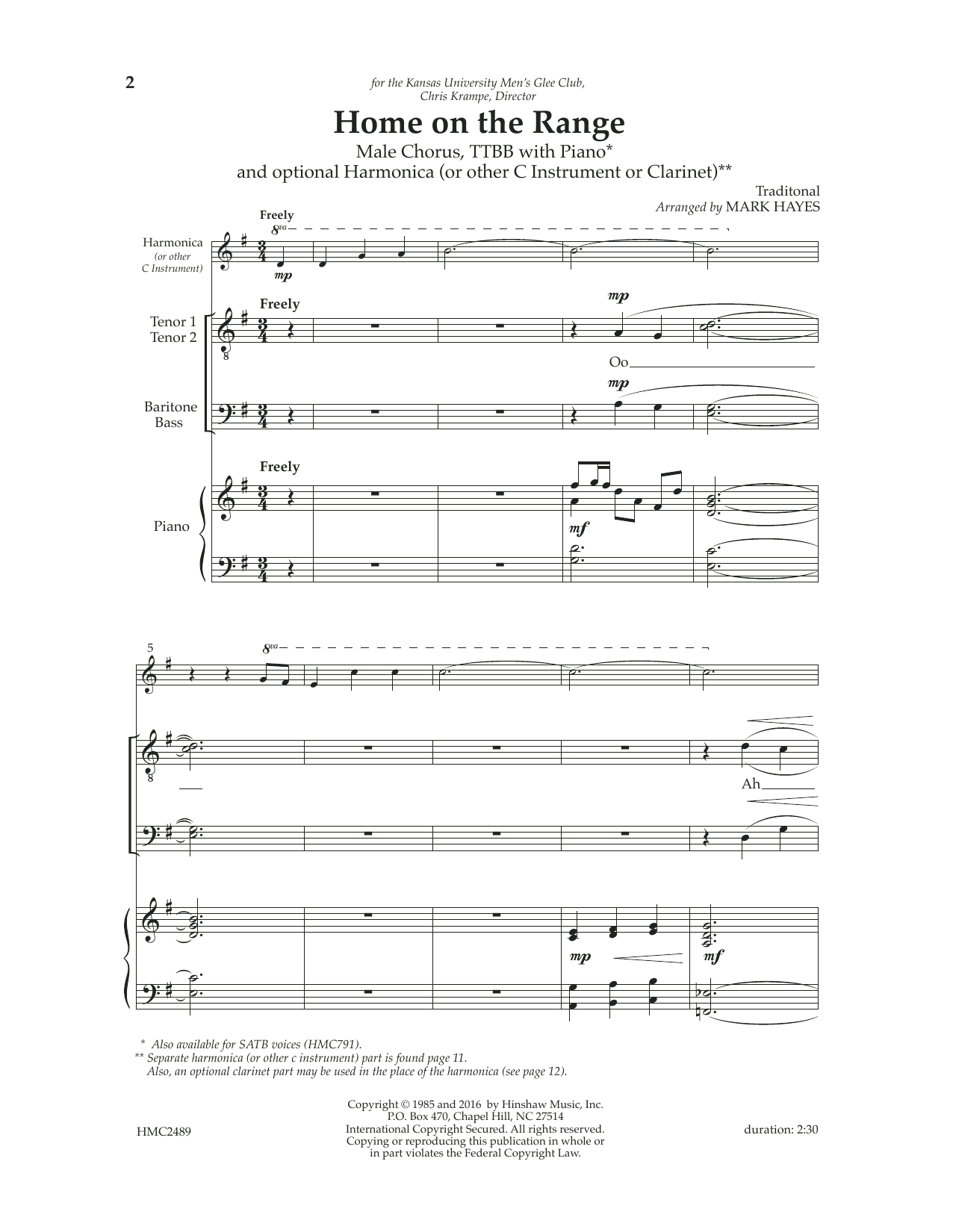 Home On The Range (TTBB Choir) von Mark Hayes