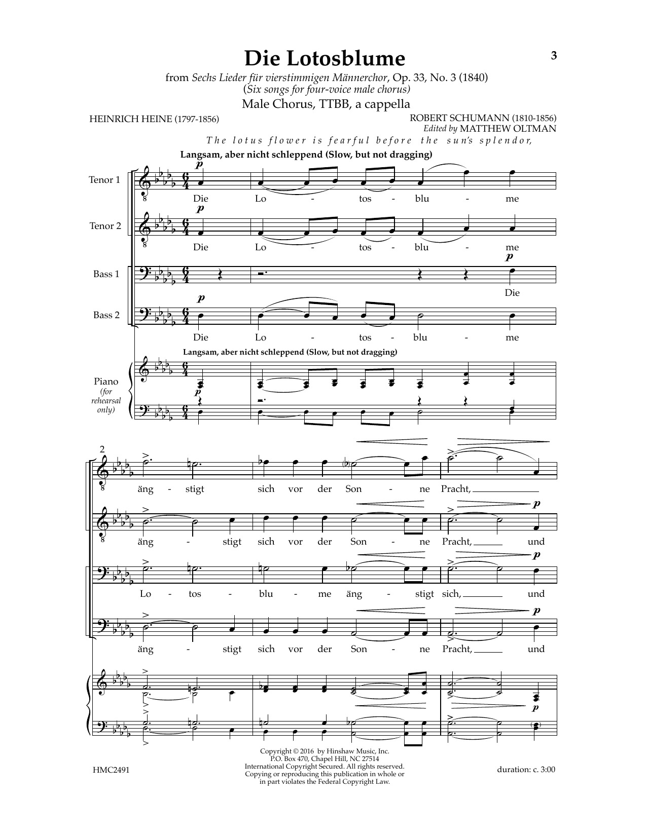 Die Lotosblume (Ed. Matthew D. Oltman) (TTBB Choir) von Robert Schumann
