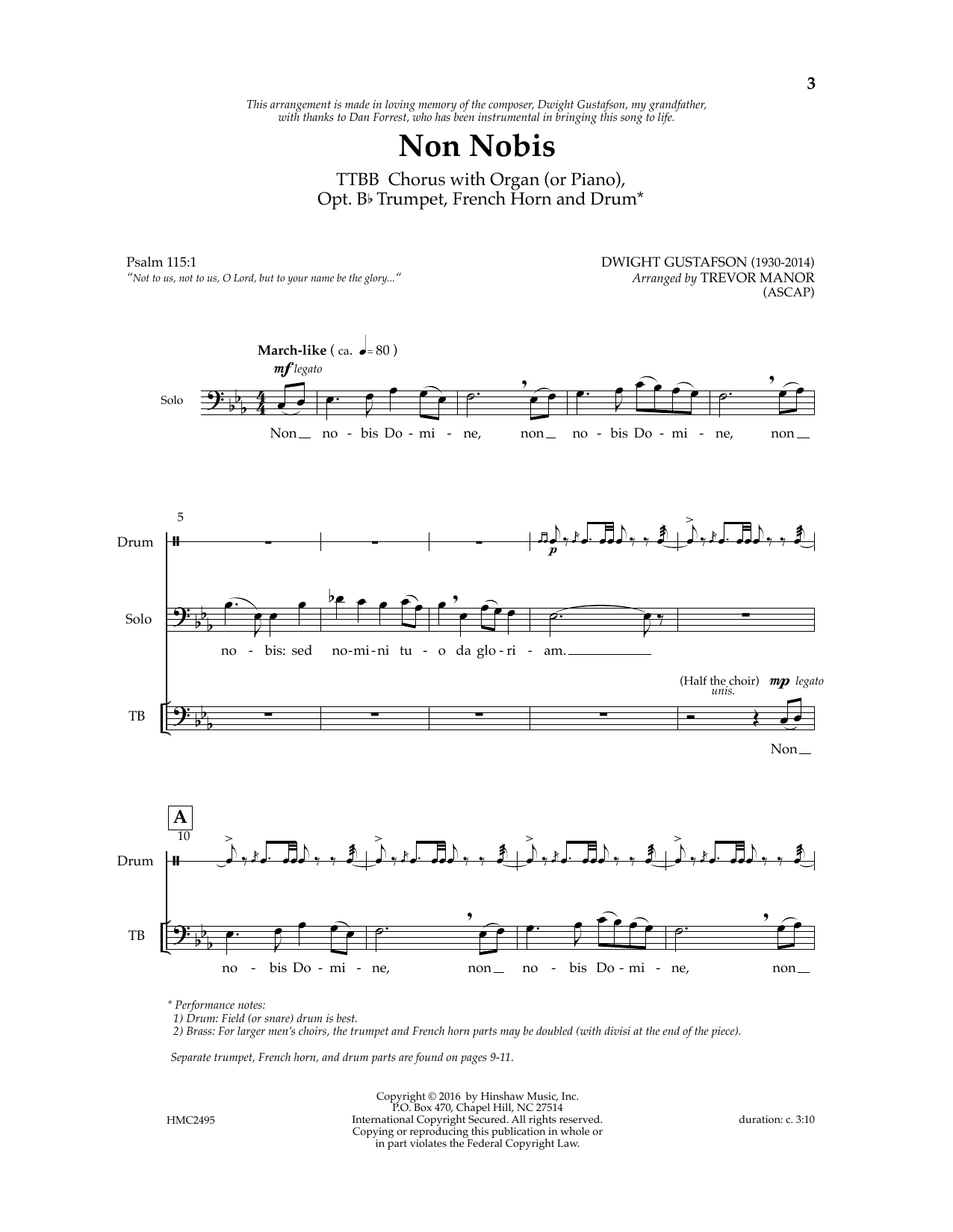 Non Nobis (arr. Trevor Manor) (TTBB Choir) von Dwight Gustafson