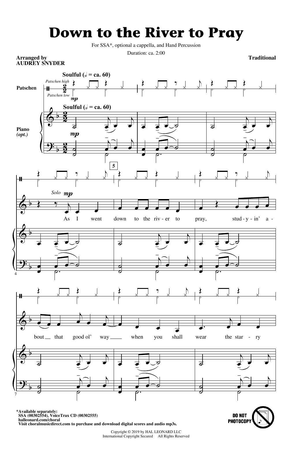 Down To The River To Pray (arr. Audrey Snyder) (SSA Choir) von Traditional