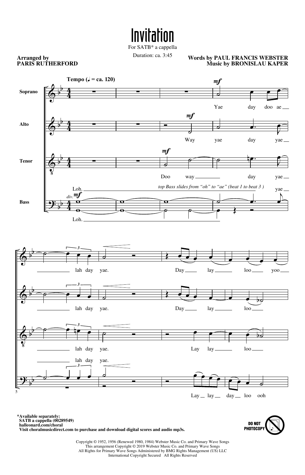 Invitation (arr. Paris Rutherford) (SATB Choir) von Paul Francis Webster and Bronislau Kaper
