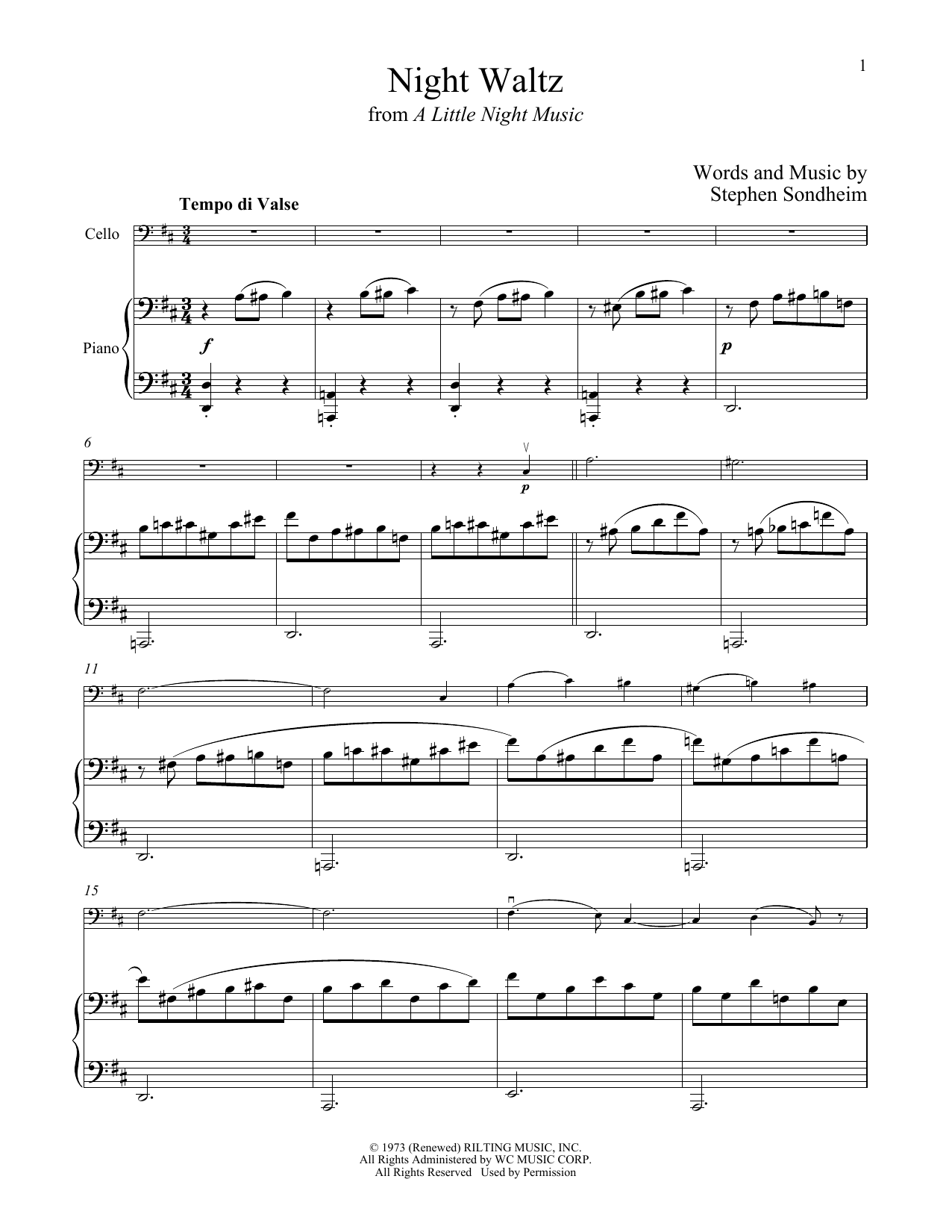 Night Waltz (from A Little Night Music) (Cello and Piano) von Stephen Sondheim