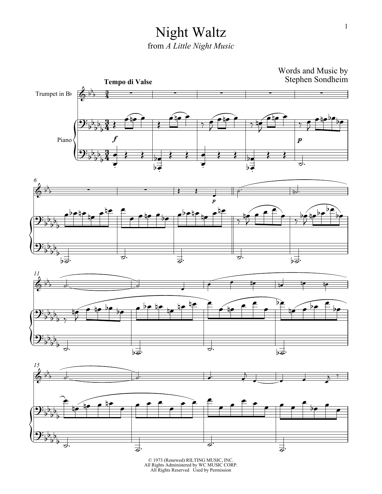 Night Waltz (from A Little Night Music) (Trumpet and Piano) von Stephen Sondheim