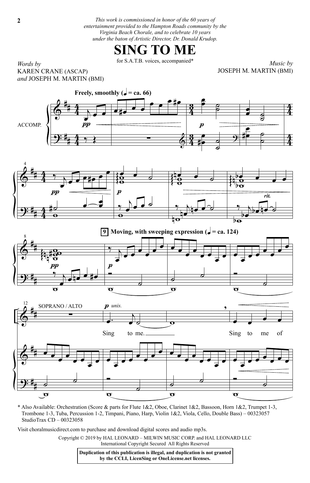 Sing To Me (SATB Choir) von Karen Crane and Joseph M. Martin