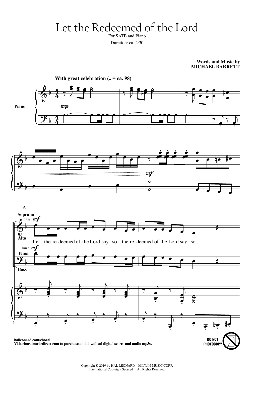 Let The Redeemed Of The Lord (SATB Choir) von Michael Barrett