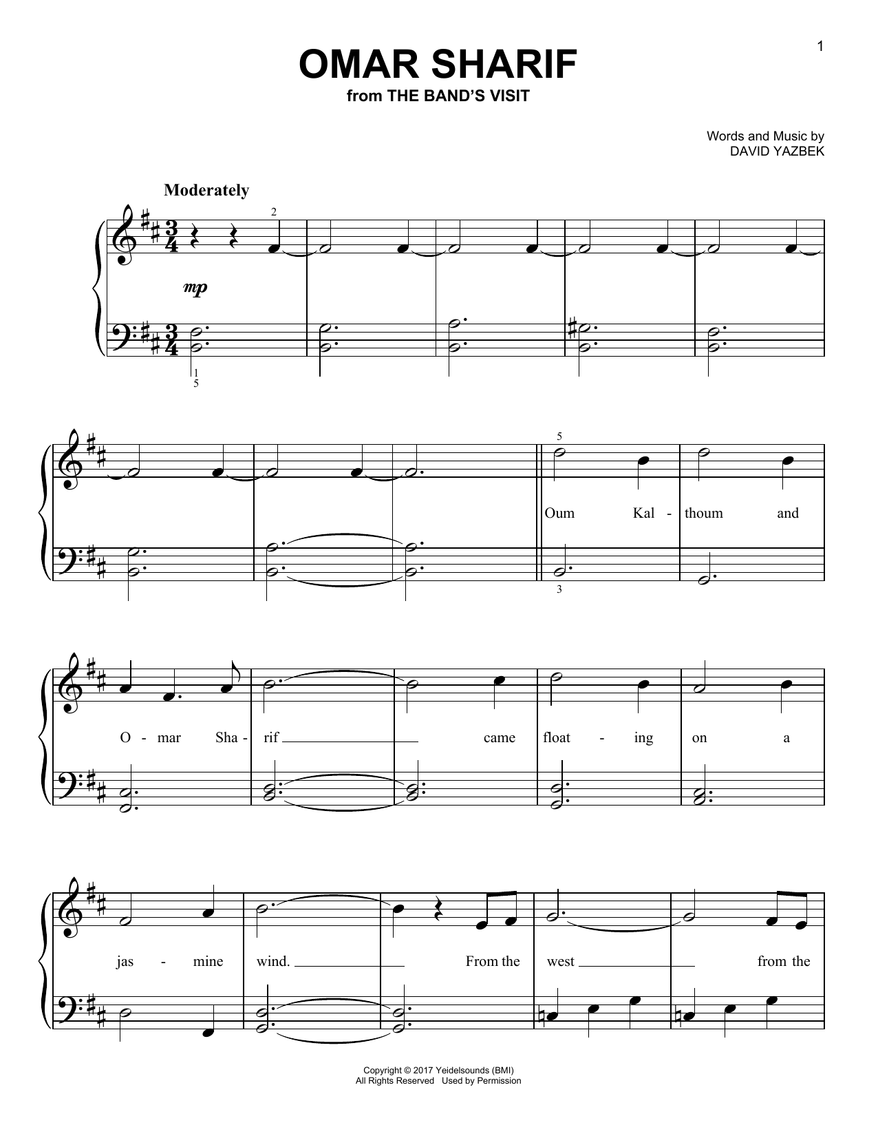 Omar Sharif (from The Band's Visit) (Very Easy Piano) von David Yazbek