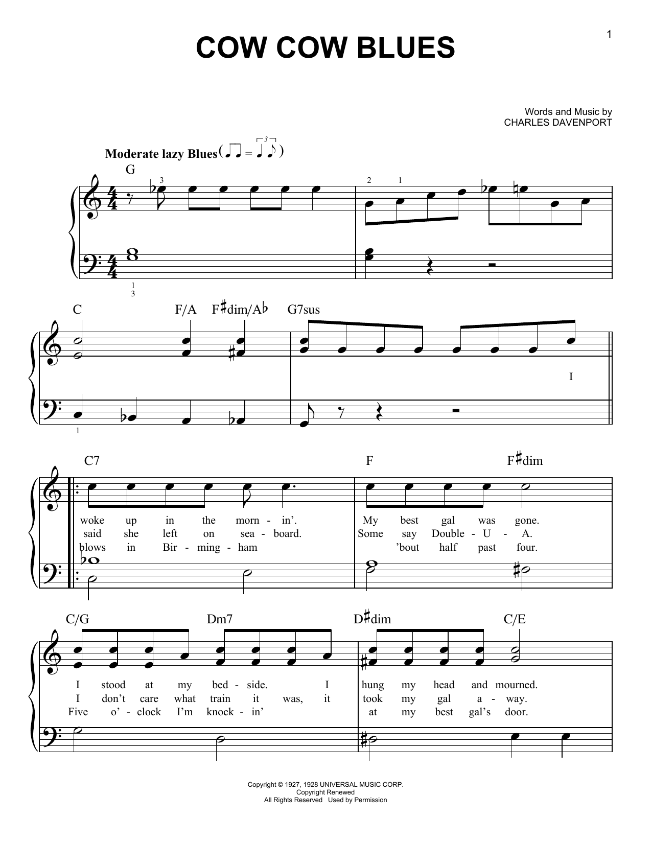 Cow Cow Blues (Very Easy Piano) von Charles Davenport