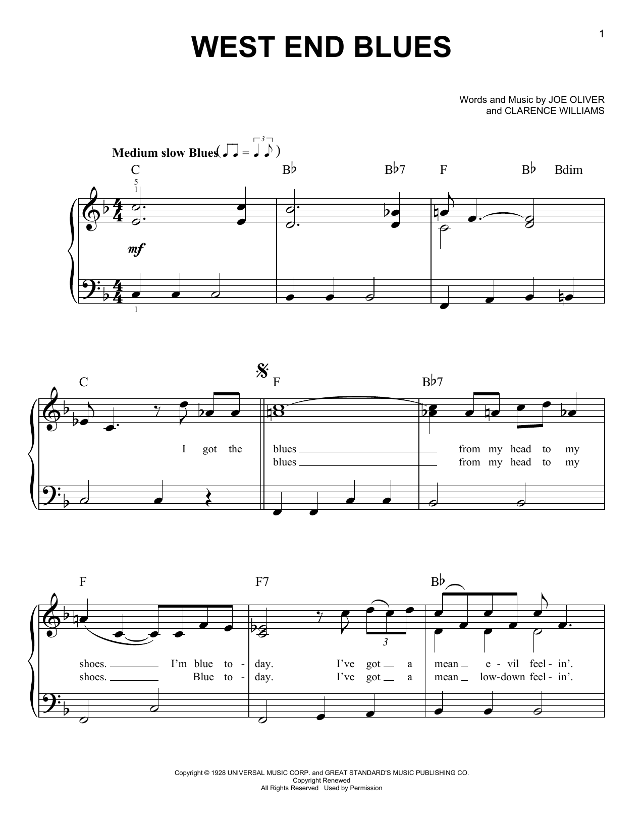 West End Blues (Very Easy Piano) von Clarence Williams