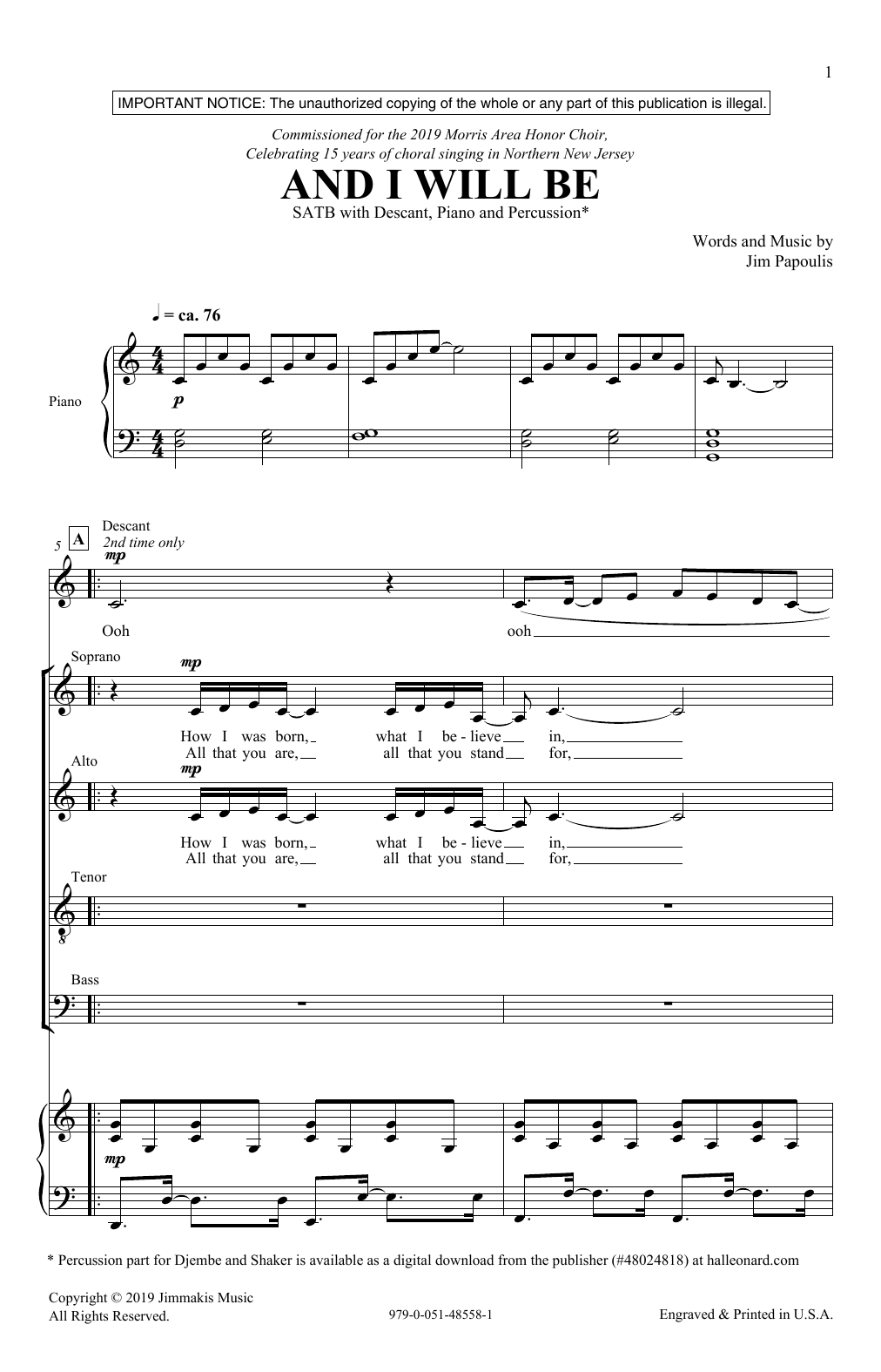 And I Will Be (SATB Choir) von Jim Papoulis