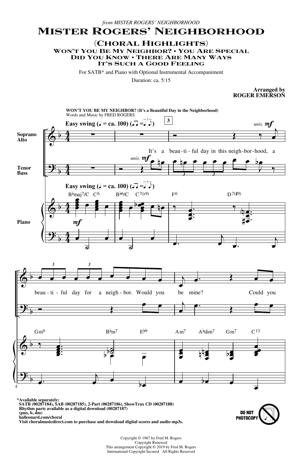 Mister Rogers' Neighborhood (Choral Highlights) (arr. Roger Emerson) (SATB Choir) von Fred Rogers