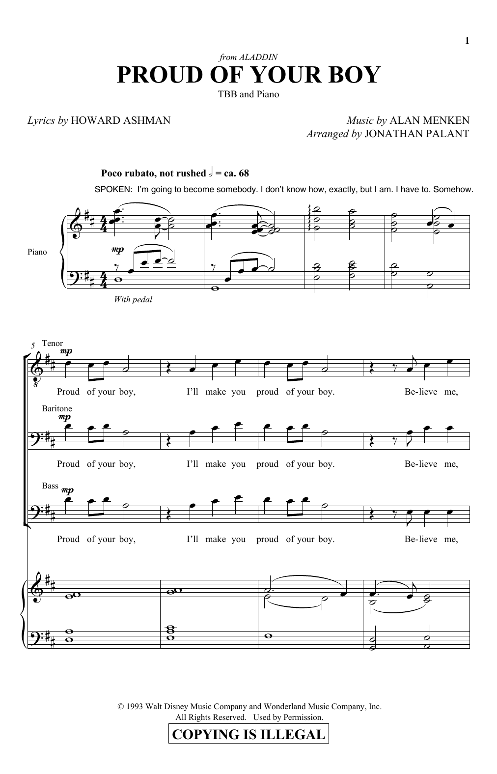 Proud Of Your Boy (from Aladdin: The Broadway Musical) (arr. Jonathan Palant) (TBB Choir) von Howard Ashman and Alan Menken