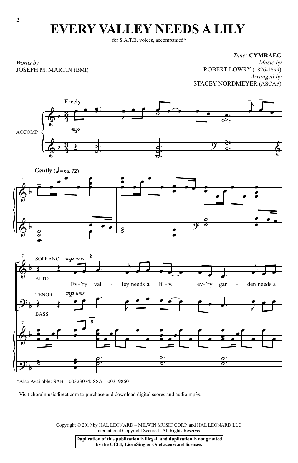 Every Valley Needs A Lily (arr. Stacey Nordmeyer) (SATB Choir) von Joseph M. Martin and Robert Lowry