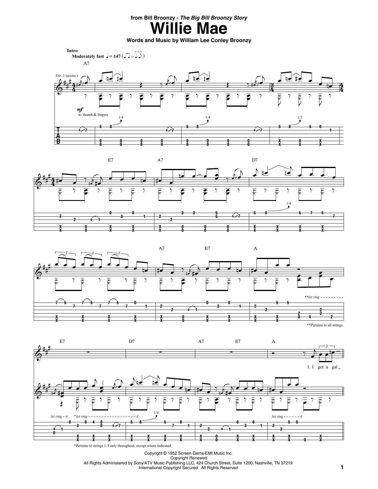 Willie Mae (Guitar Tab) von Big Bill Broonzy