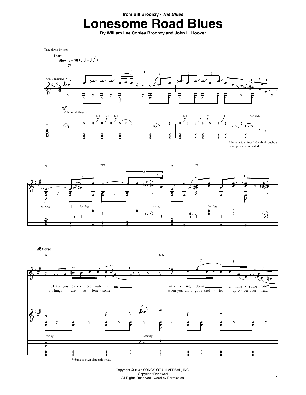 Lonesome Road Blues (Guitar Tab) von Big Bill Broonzy