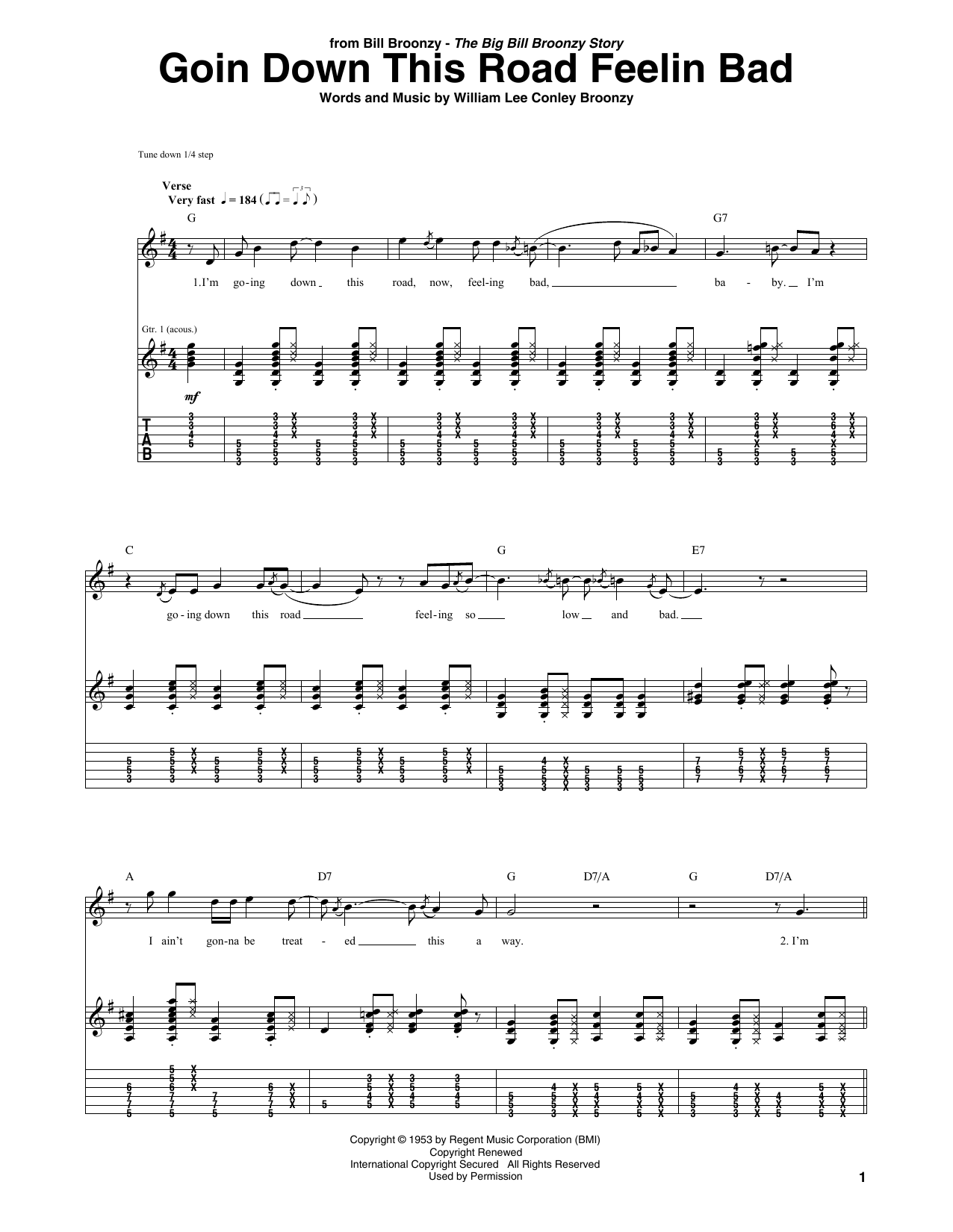 Goin Down This Road Feelin Bad (Guitar Tab) von Big Bill Broonzy