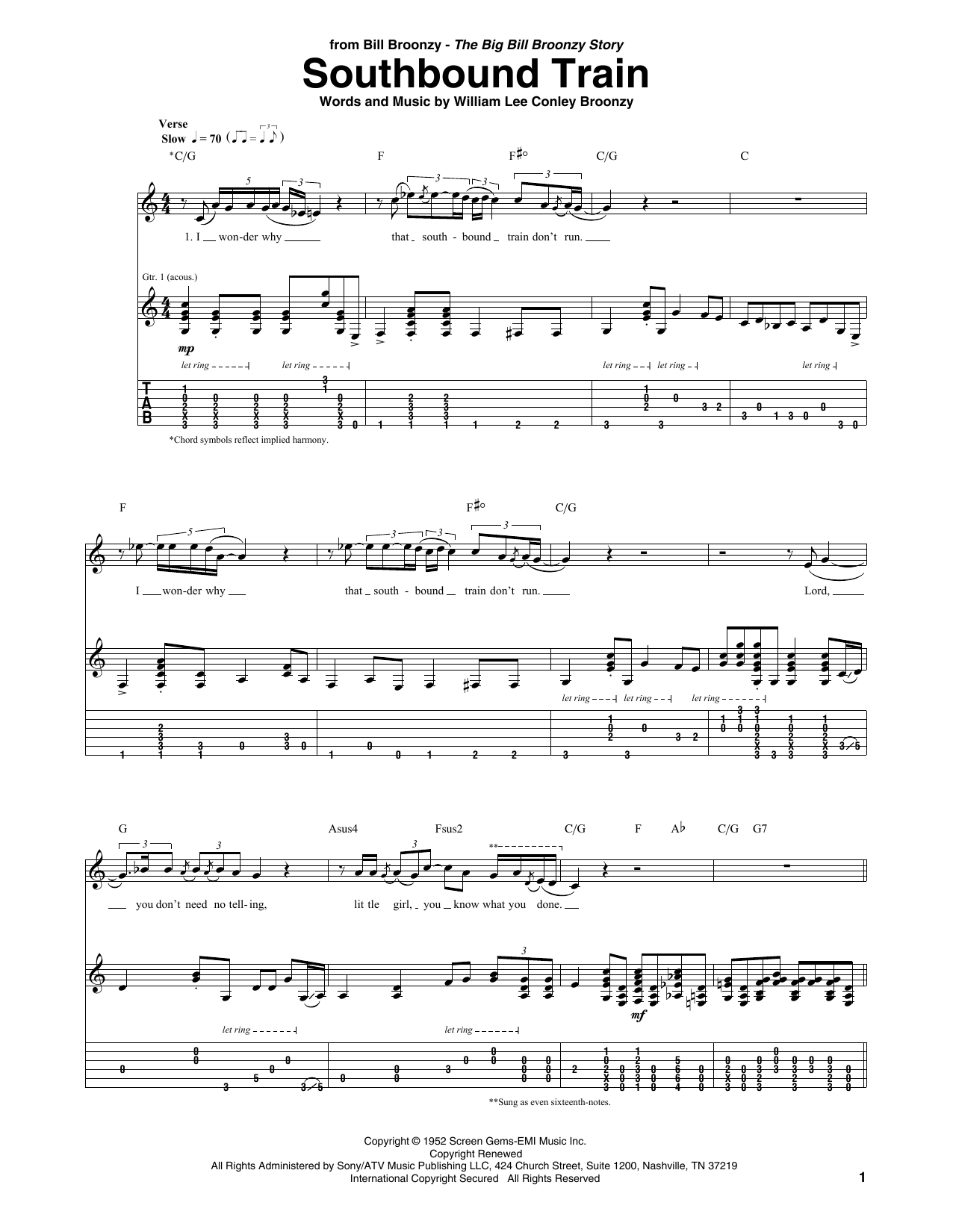 Southbound Train (Guitar Tab) von Big Bill Broonzy