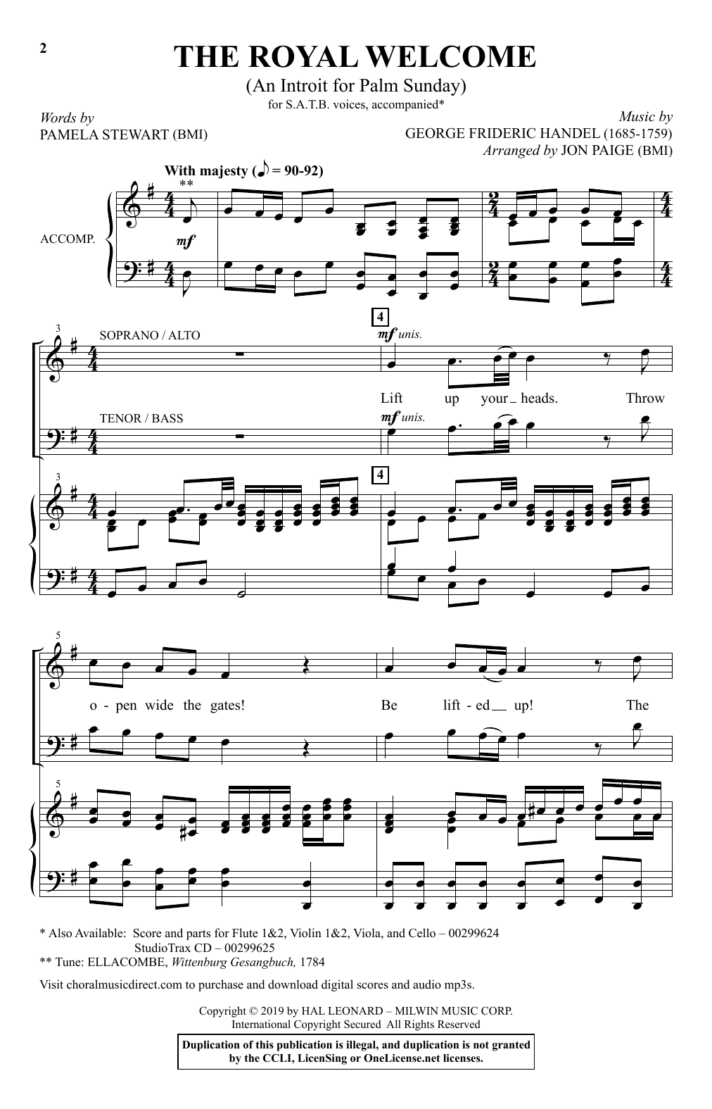 The Royal Welcome (An Introit For Palm Sunday) (arr. John Paige) (SATB Choir) von Pamela Stewart and George Frideric Handel