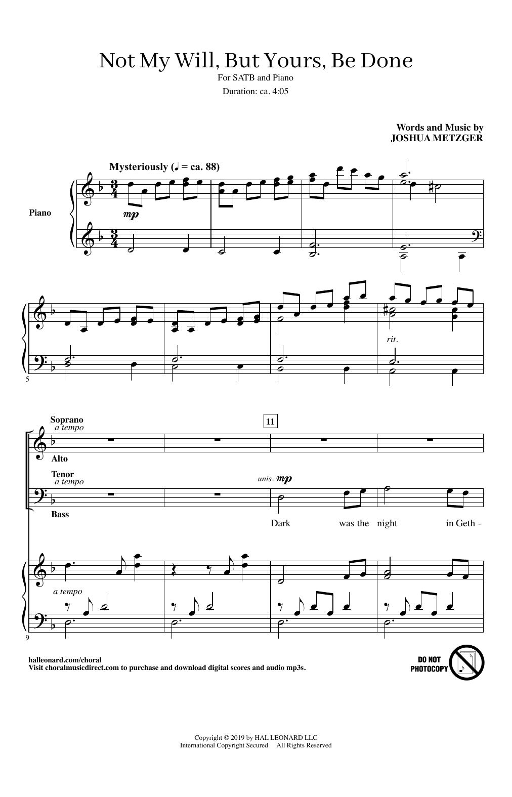 Not My Will, But Yours, Be Done (SATB Choir) von Joshua Metzger
